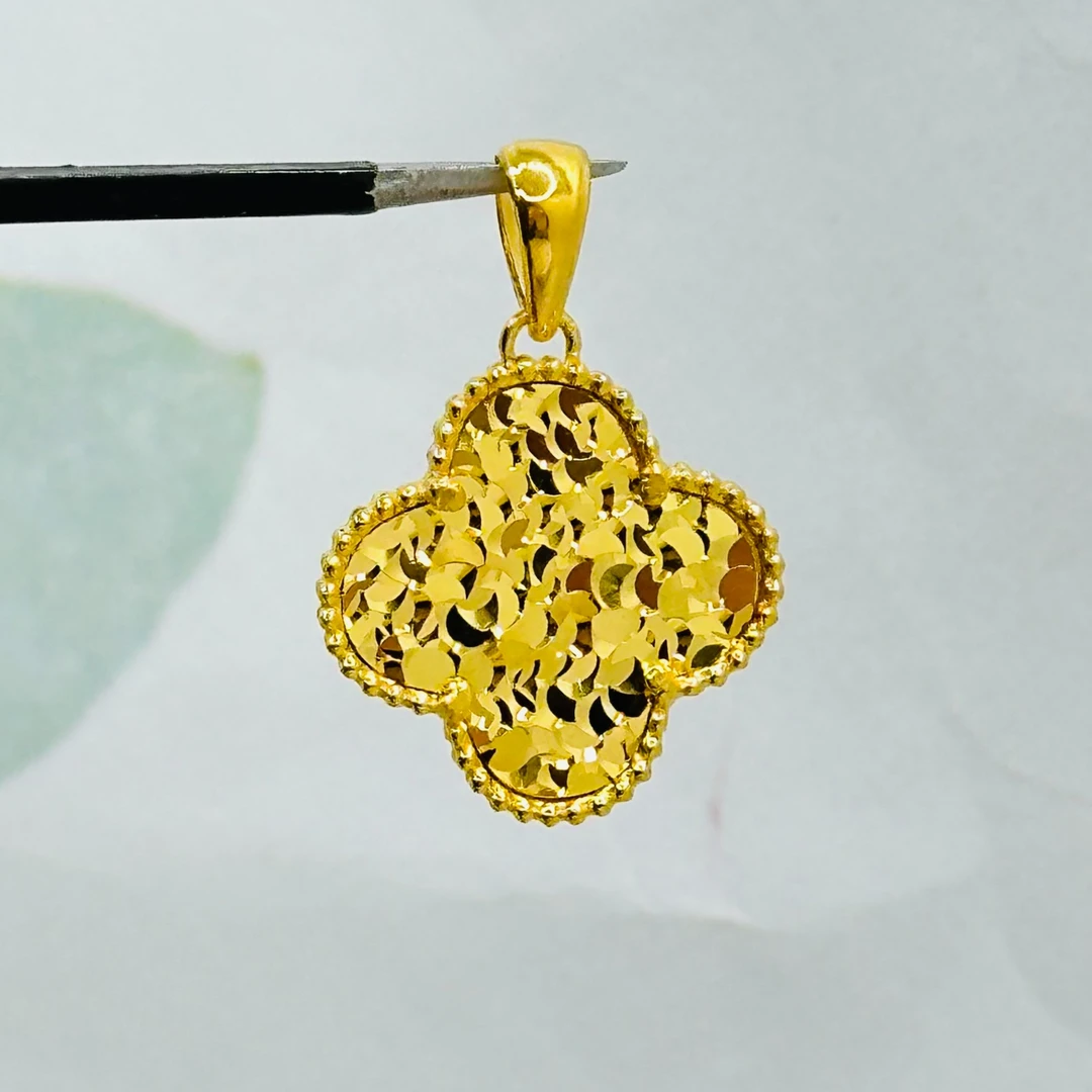 足金999 切面碎碎金四叶花吊坠 5G工艺黄金珠宝首饰