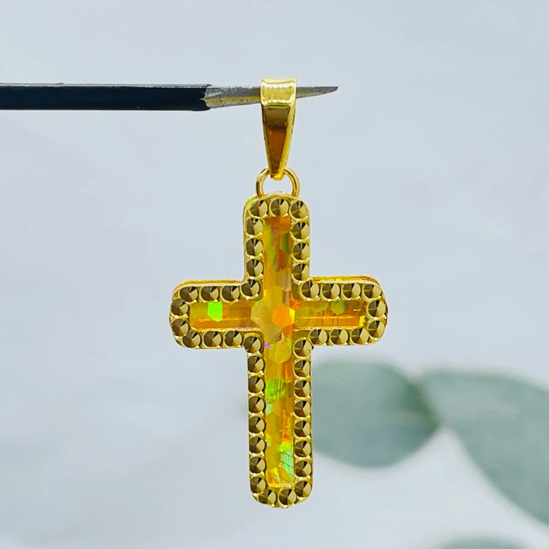 足金 5G工艺 七彩十字架吊坠 【840】