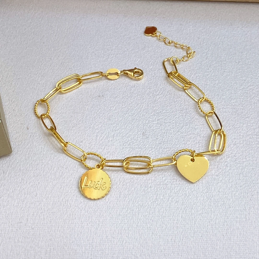 足金999饰品 Luck 爱心手链 5G工艺黄金珠宝首饰
