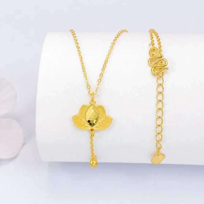 足金999 鱼鳞莲花套链 5G工艺黄金珠宝首饰