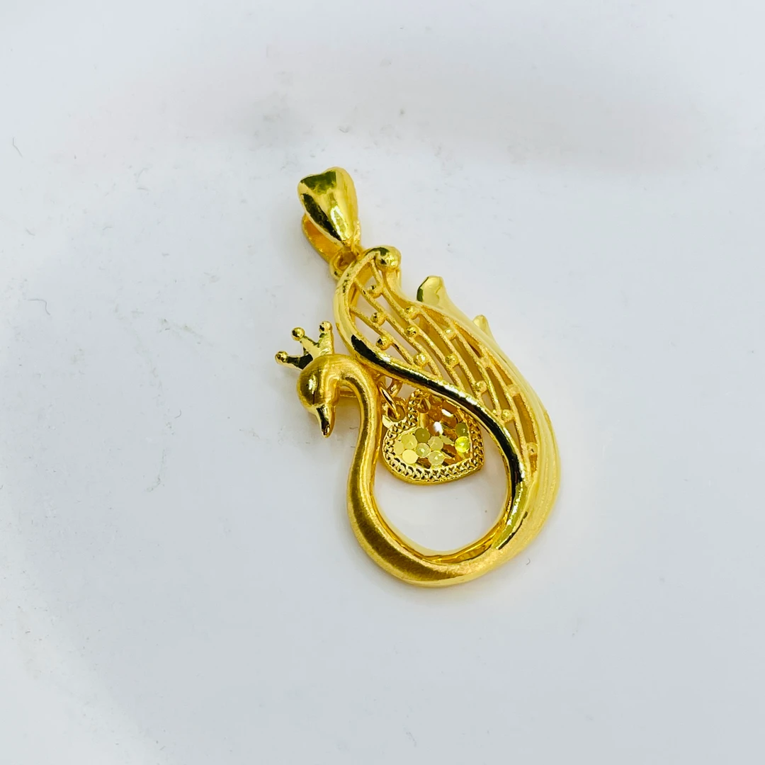 足金999 灵动鱼鳞爱心孔雀吊坠