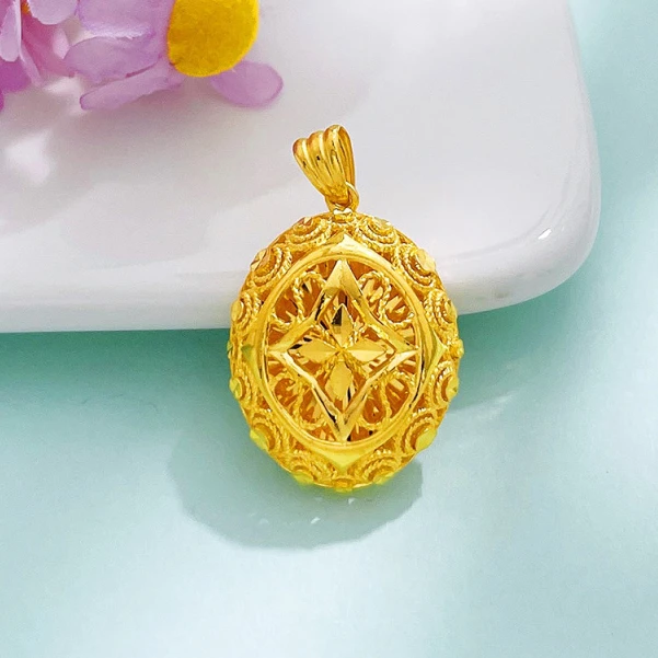 足金999 花丝椭圆吊坠