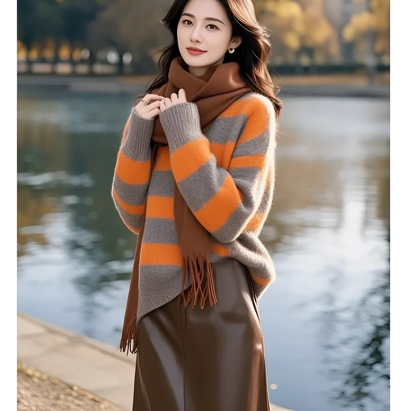 设计感小众韩系慵懒风高级感超好看条纹针织毛衣女秋冬新款冬季