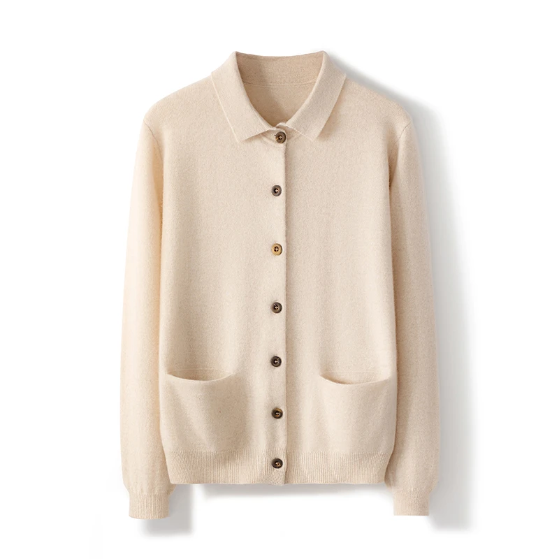 100%纯山羊绒瓦家口袋短款开衫羊绒衫针织