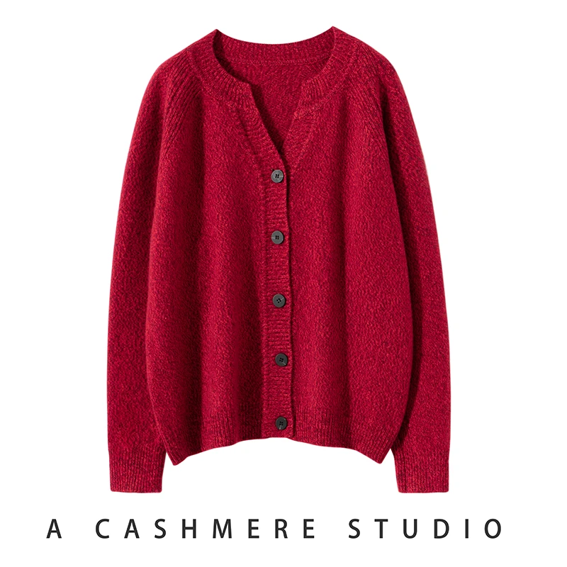 100%纯山羊绒小禾同款重磅3股加厚花纱开衫