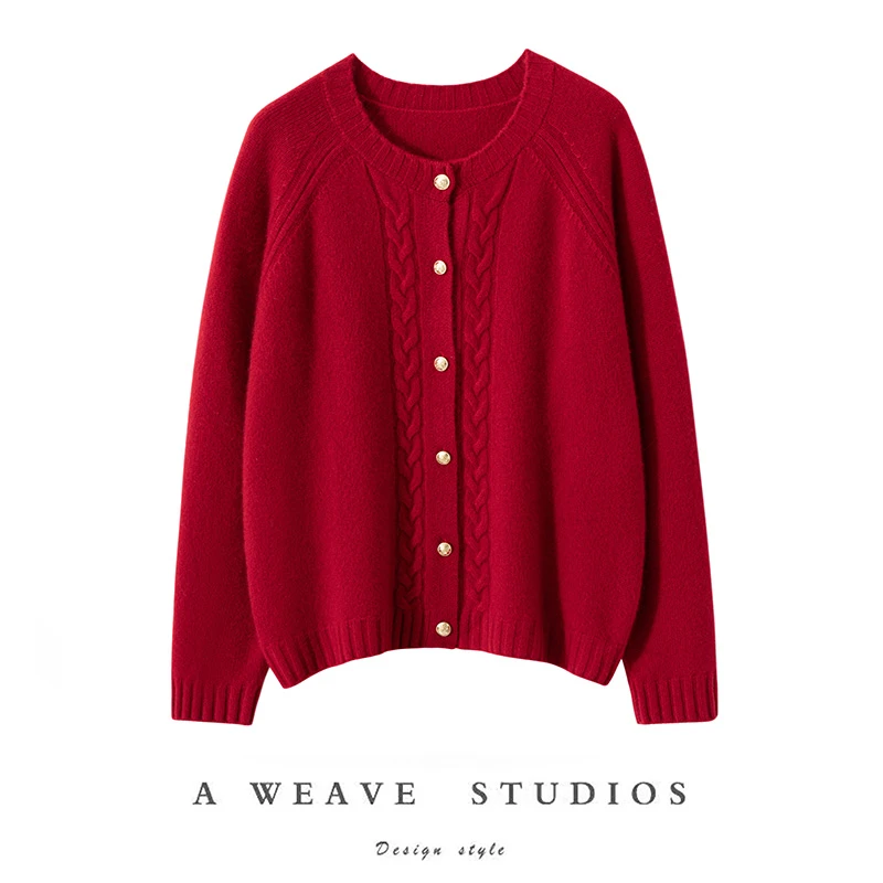 100%纯山羊绒双股加厚圆领开衫  TY405