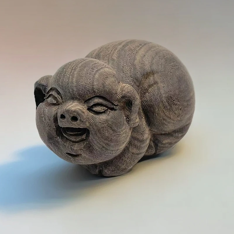 无漆黑檀实木雕刻开口笑福猪中式工艺家用桌面摆件尺寸(cm)7公分