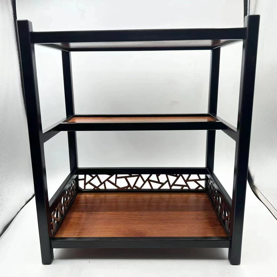 紫光檀包缅花三层茶棚架茶具收纳架杯架 尺寸(cm):长33宽23高38