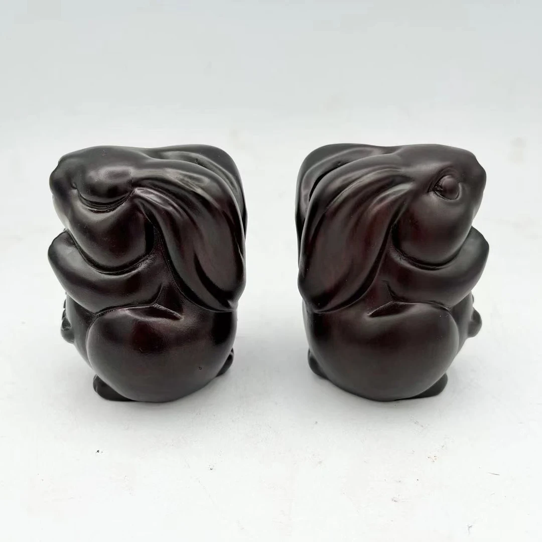 黑檀祈福兔动物雕刻客厅办公室工艺品桌面展示摆件 尺寸:8公分