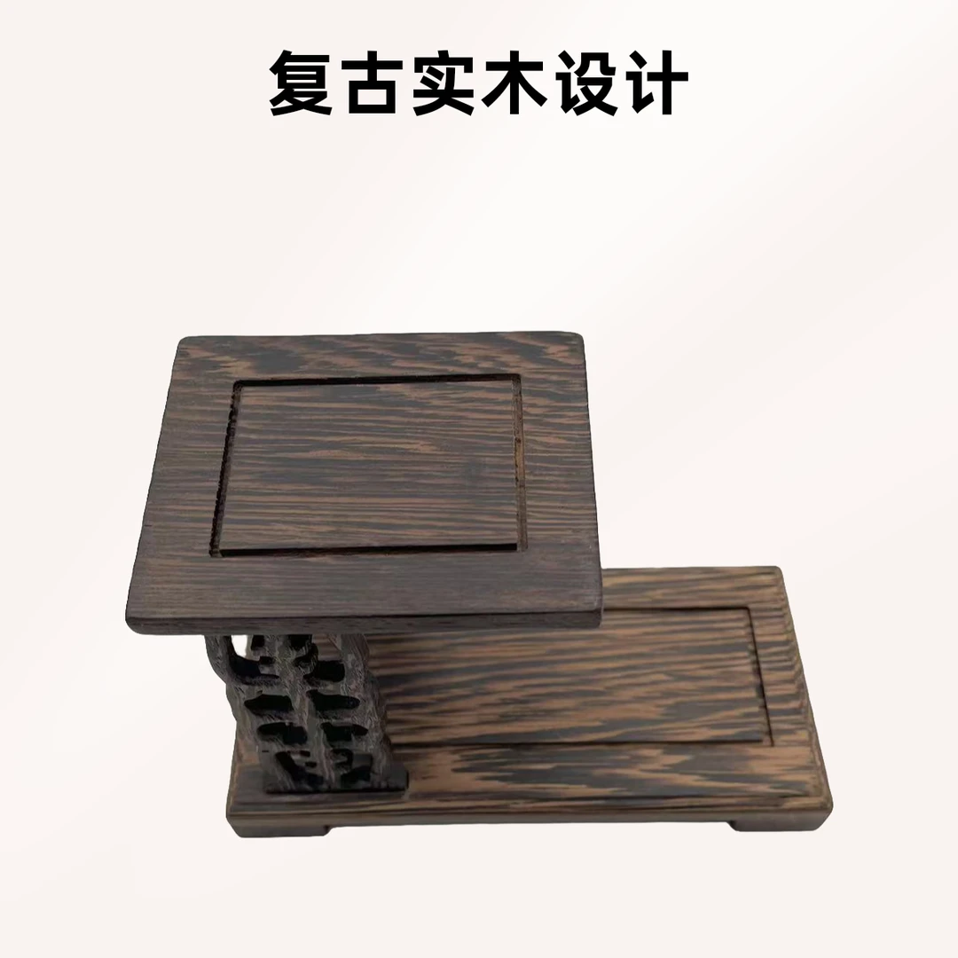 鸡翅木梯形二联台实木中式工艺桌面博古架 尺寸(cm):长13宽6高9
