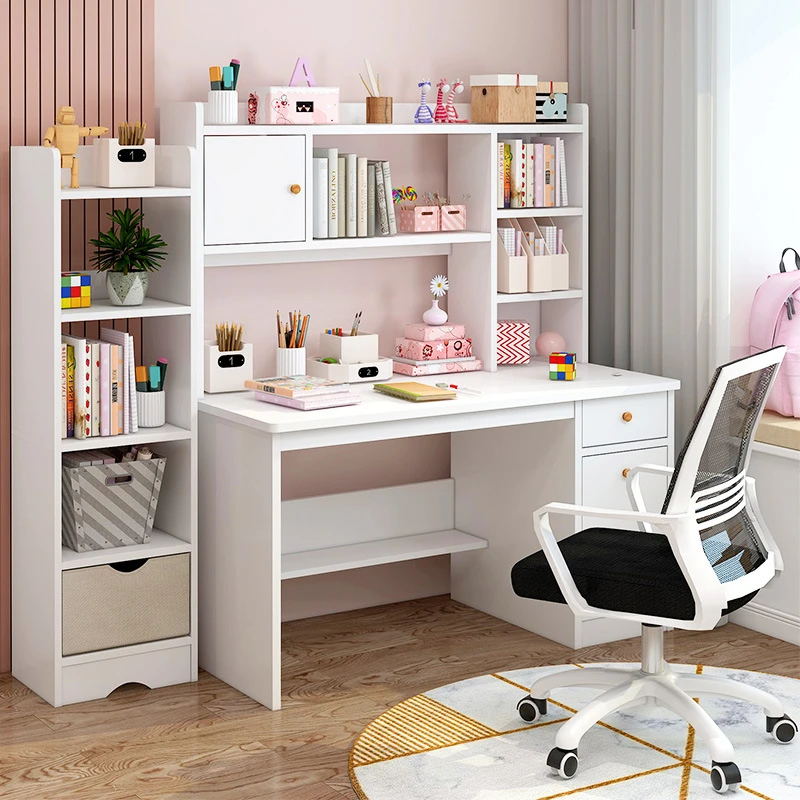 书桌书架一体桌子带书柜简约家用卧室电脑桌台式学生学习写字桌子