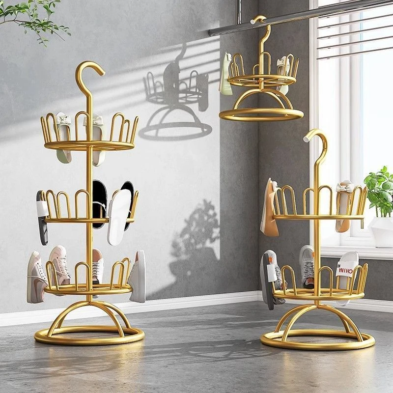 简约方便耐用晾鞋架铁艺工艺可移动阳台室外置物架鞋架360°旋转