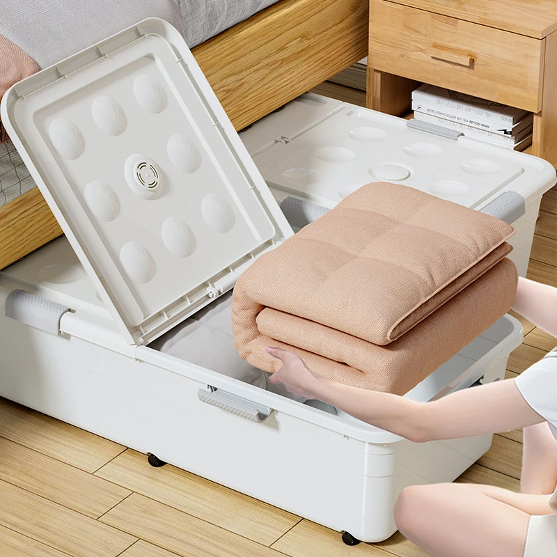 床底收纳箱家用扁平抽屉式衣服被子塑料床下带轮整理收纳盒储物箱