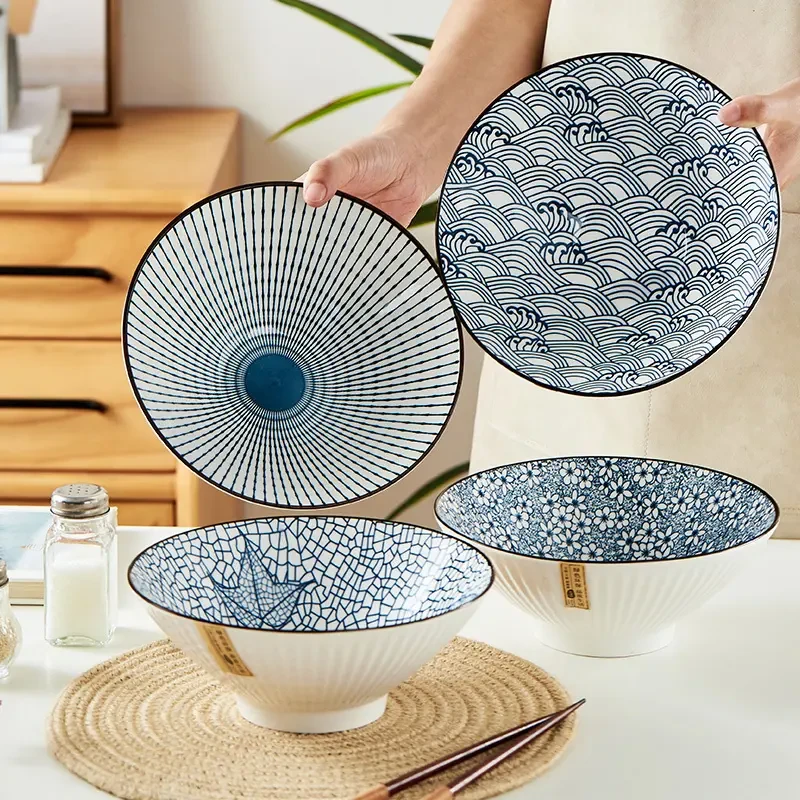 新款日式家用斗笠碗大号碗泡面碗创意网红餐具汤碗陶瓷拉面碗饭碗