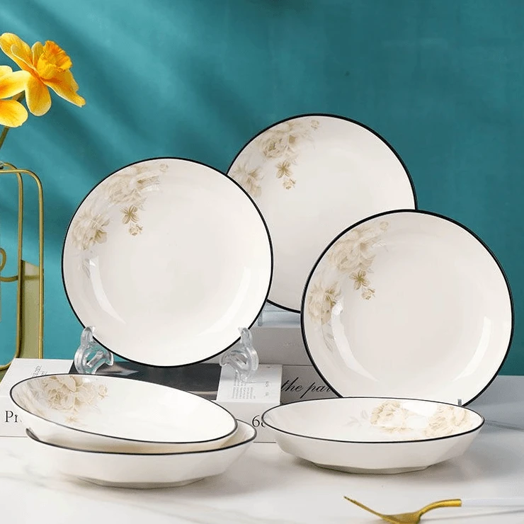 4/10只家用简约轻奢风百合钻石菜碟创意陶瓷盘子汤盘碟子健康餐具