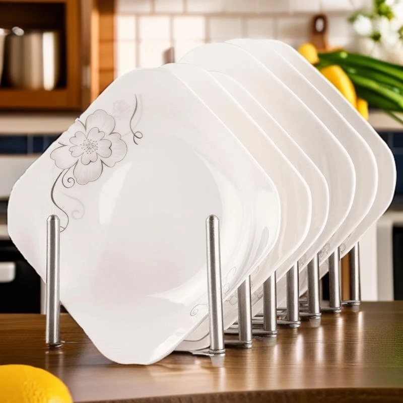 6个盘子用陶瓷菜盘子7-8英寸如意盘简约纯白方形盘碟微波炉餐家用