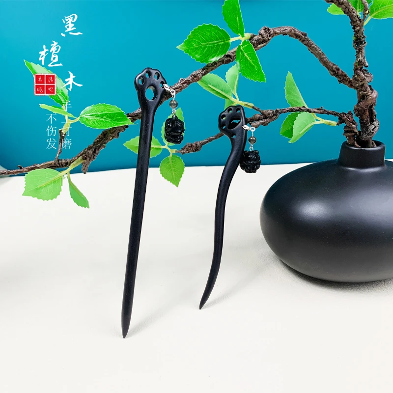 黑檀木猫爪发簪马面裙簪子丸子头盘发发钗汉服旗袍发饰新中式头饰