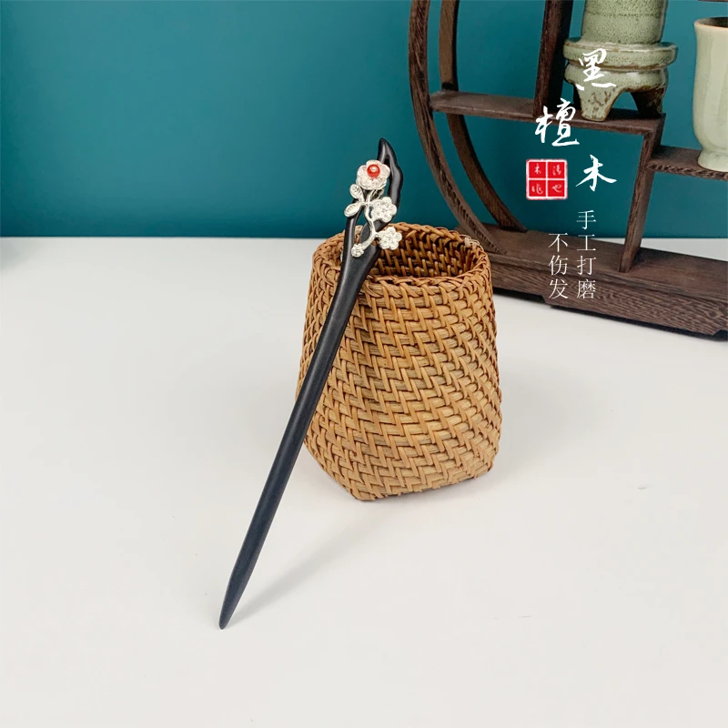 18CM新中式日常简约黑檀木发簪女高级感古风汉服旗袍发饰盘发簪子
