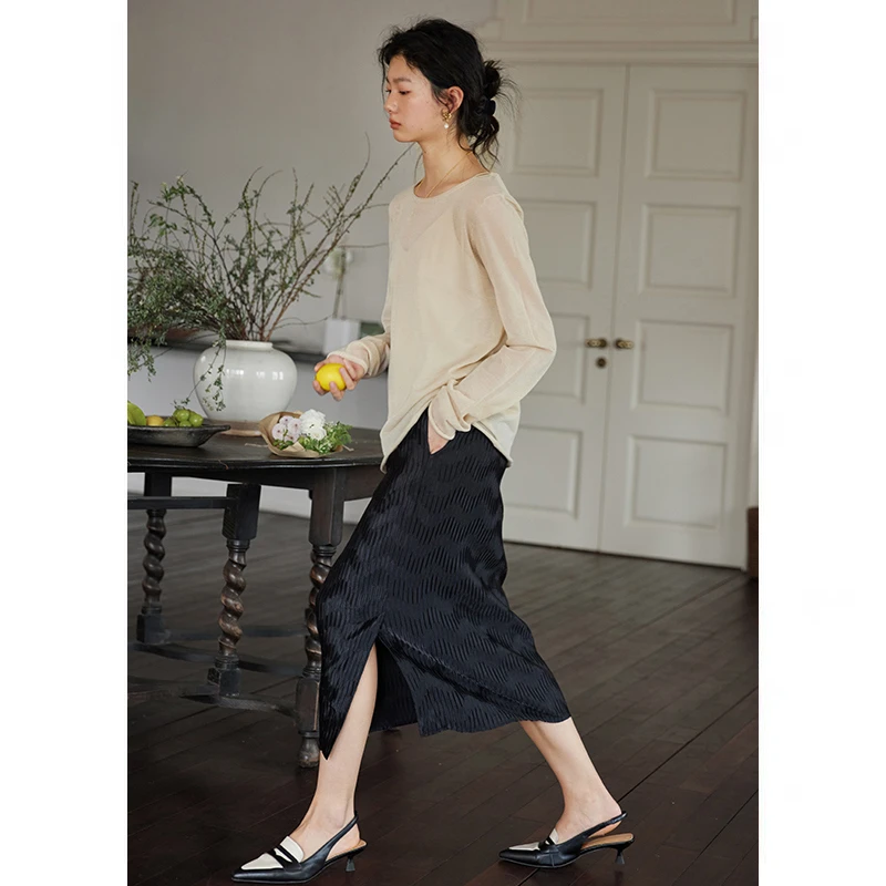 jing鲸乎气质半身裙女新款春夏装小个子高腰肌理感高级感半裙