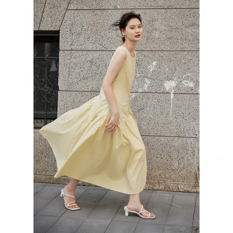 jing鲸乎背心连衣裙女2023新款黑色夏天休闲纯棉高级感无袖裙子