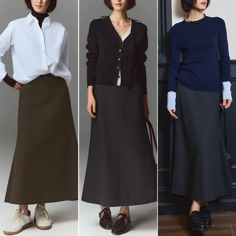 鲸乎高腰半身裙女25秋冬新款百搭复古鱼尾裙 极简风法式半裙