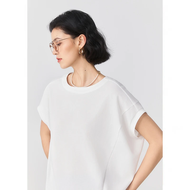 宽松版t恤女款25新款高端夏季时髦圆领蝙蝠袖气质短袖白色t