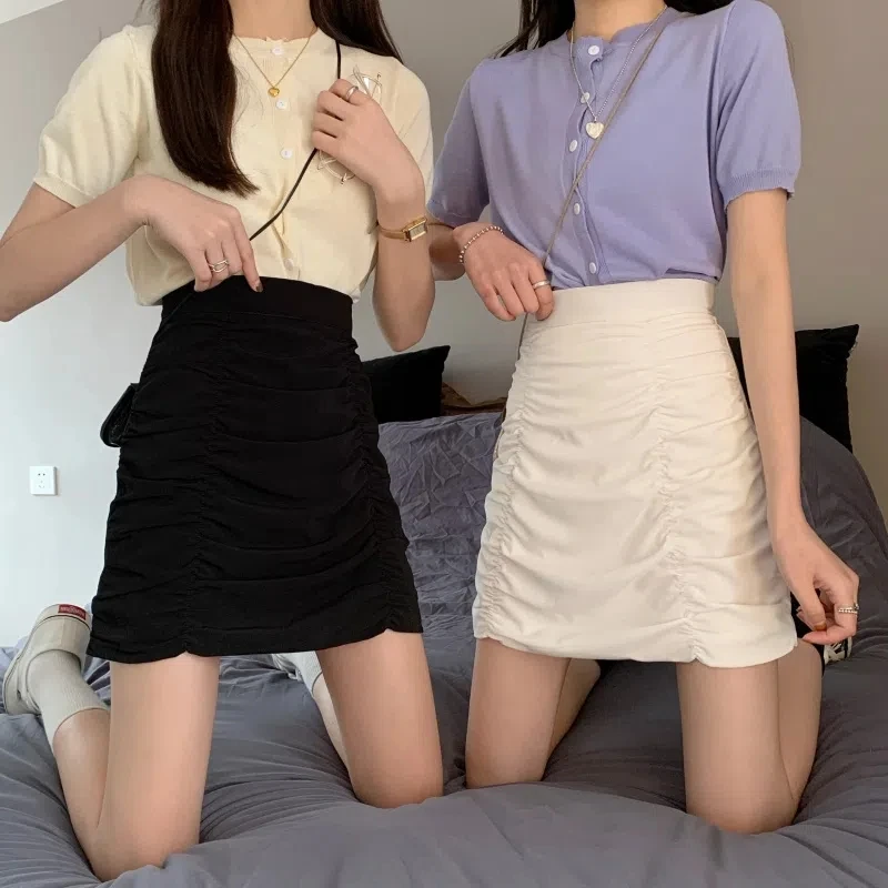 褶皱半身裙高腰短裙2025春夏新款显瘦港味复古包臀ins百搭A字裙女