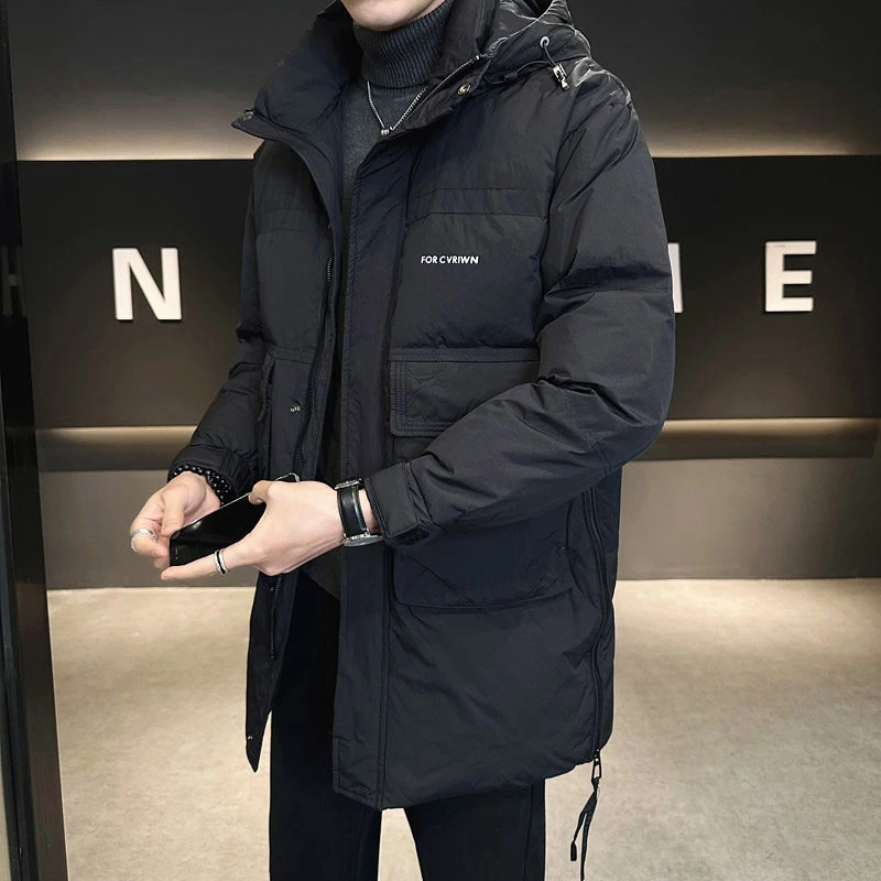 中长款设计感羽绒服男秋冬季2023新款御寒保暖连帽外套潮流大衣男