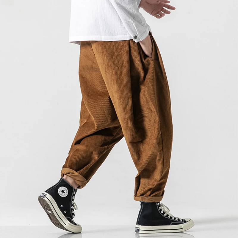 秋冬季厚款灯芯绒男裤子胖子男装加肥加大码宽松条绒哈伦裤灯笼潮