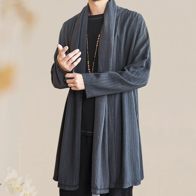 中国风秋季披风大衣中长款风衣春秋外套男士古风汉服开衫道袍宽松