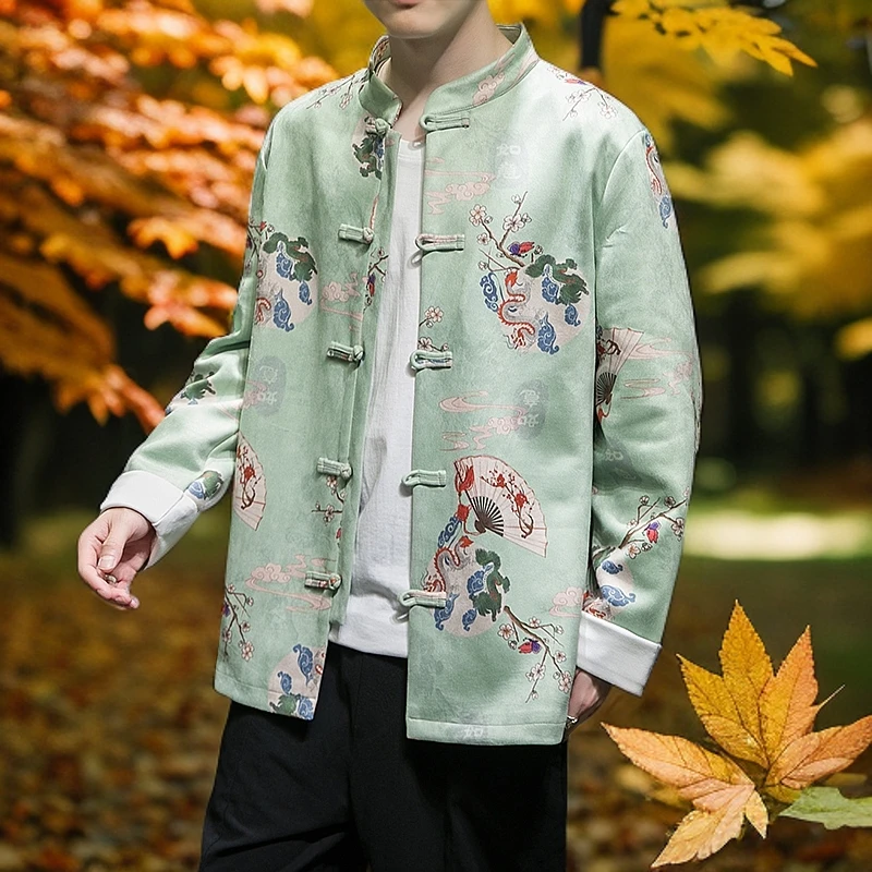 汉服男春秋款中国风男装古风潮牌古装印花青年中山装中式唐装外套