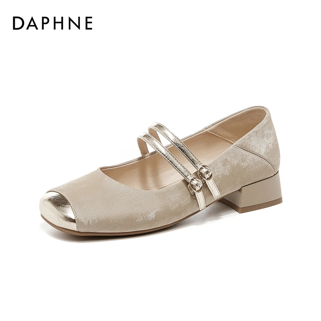 达芙妮中式国风单鞋夏季新款方头浅口时尚百搭软底复古玛丽珍粗跟