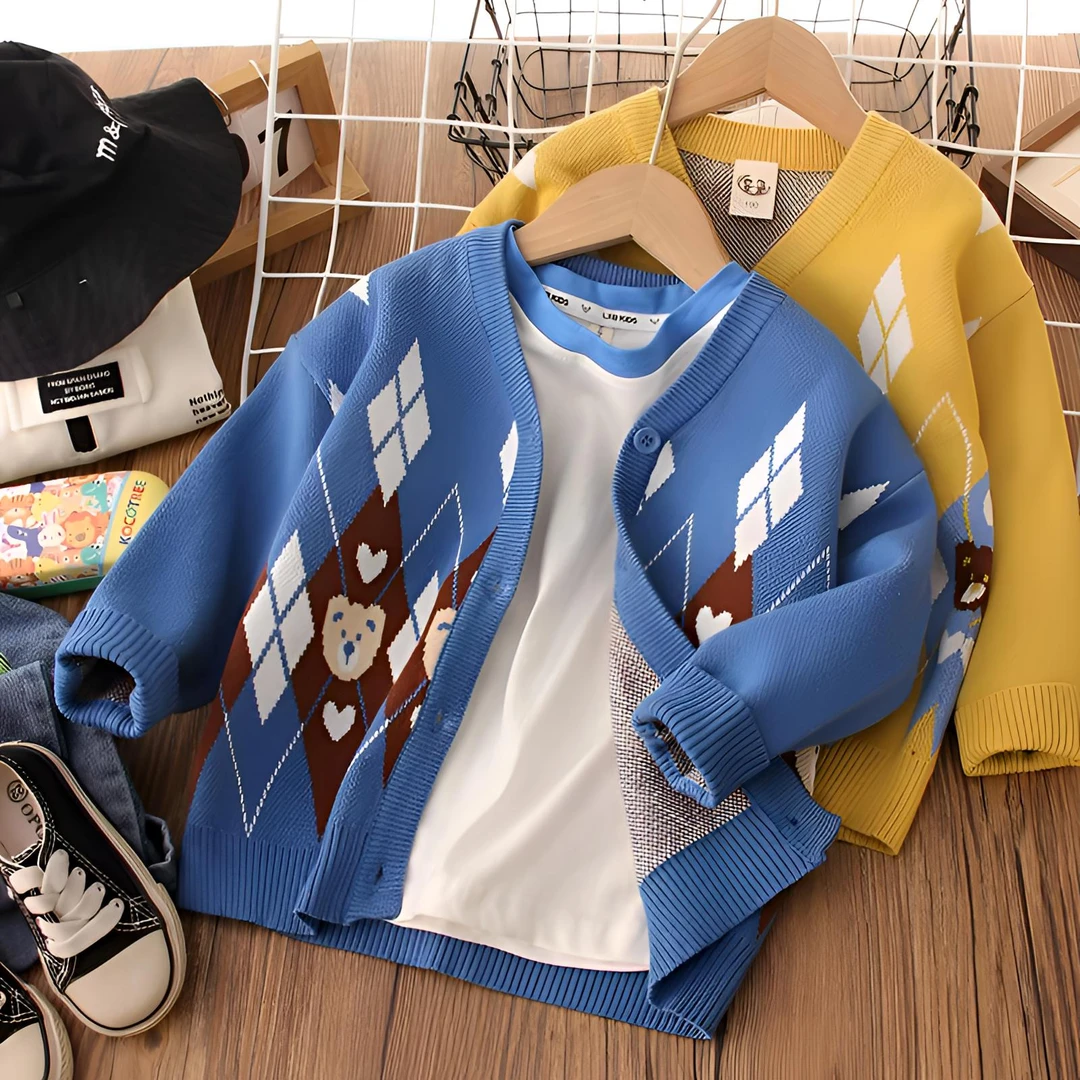 耀选  ZLGL 秋冬2024男童毛衣儿童保暖针织纽扣开衫外套宽松V领