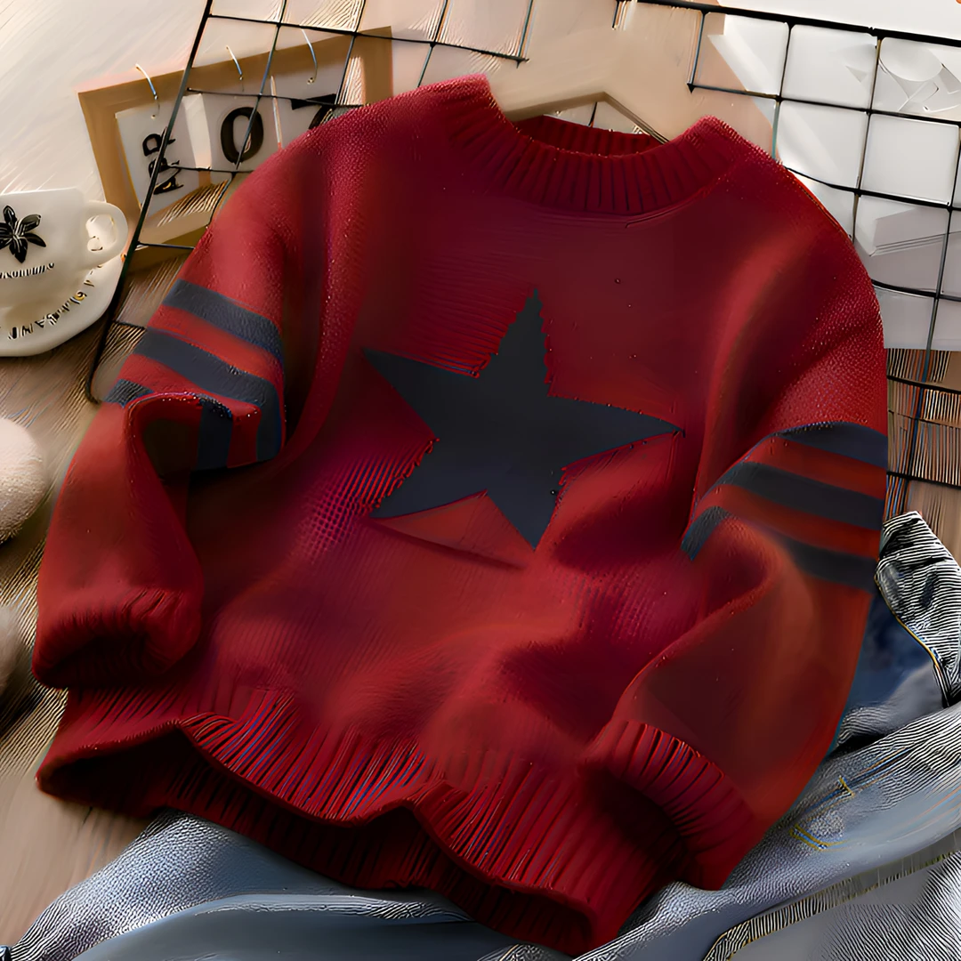 耀选  ZLGL 秋冬2024韩版套头圆领保暖中大童男童打底五角星毛衣