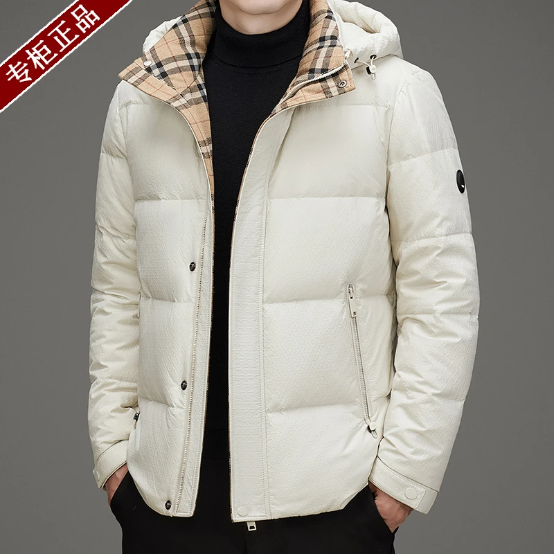 意大利正品男装冬季连帽羽绒外套加厚保暖白鸭绒高品质短款宽松潮