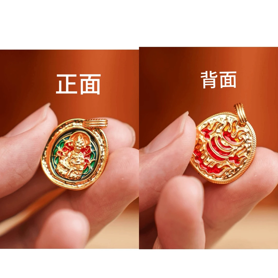 皇福匠18k金黄财神圆牌国潮复古手工吊坠 约19.5*26mm QL06020