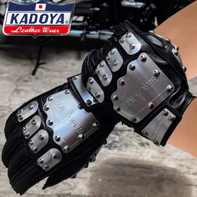 日本原装KADOYA HAMMER复古哈雷凯旋金属护甲牛皮机车骑行手套