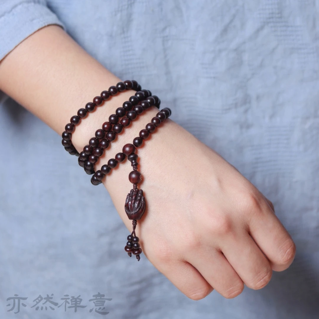 正宗印度小叶紫檀手串108颗两种尺寸选项【佛手】小叶紫檀108颗