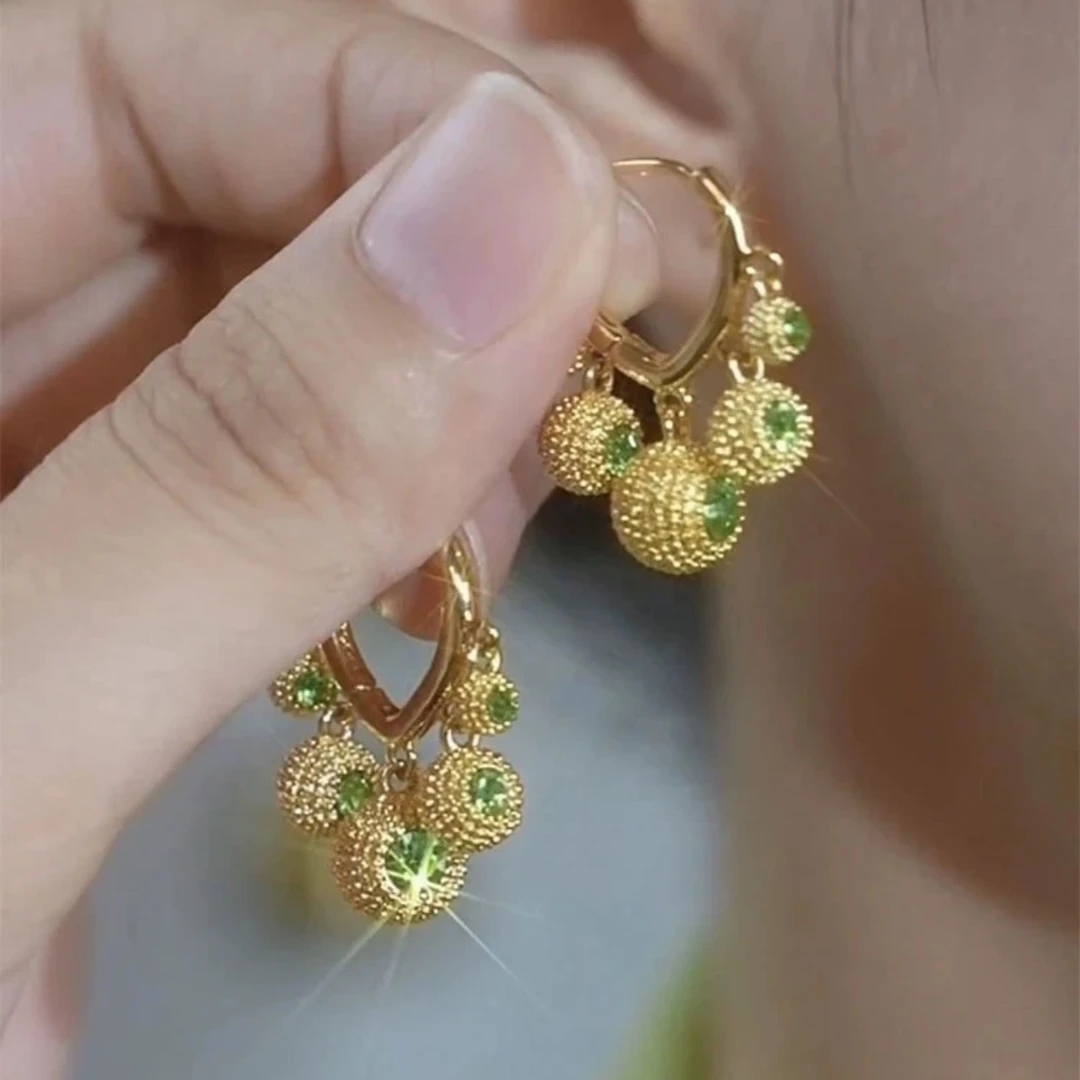 铜合金合成锆石耳饰 时尚新款五福临门榴莲吊坠卡扣气质百搭耳环