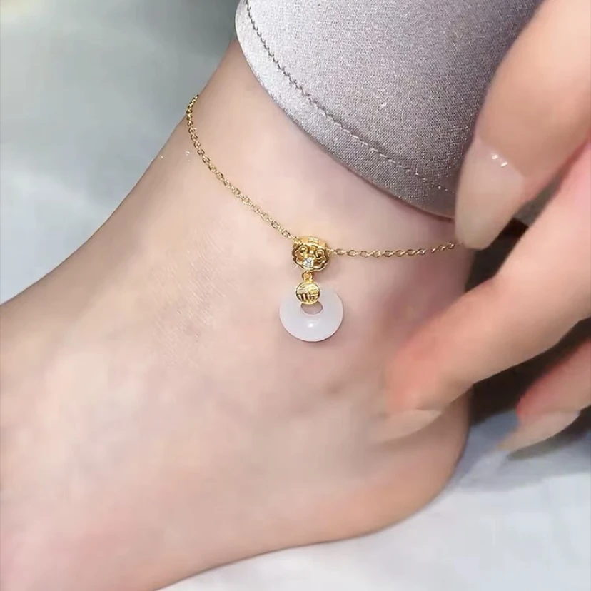 铜合金脚链 平安扣脚链精致气质百搭不挑人复古富贵显脚白足链女