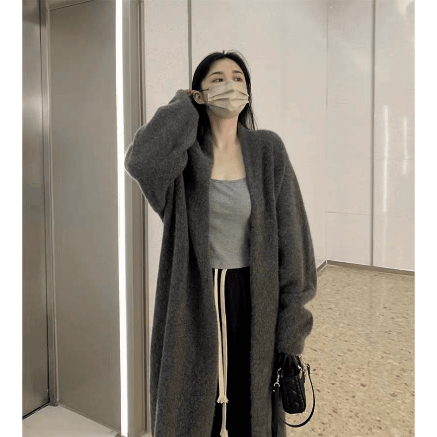 guidi fame GUIDIFAME中长款毛衣外套女春秋冬慵懒风加厚百搭针织衫开衫大衣
