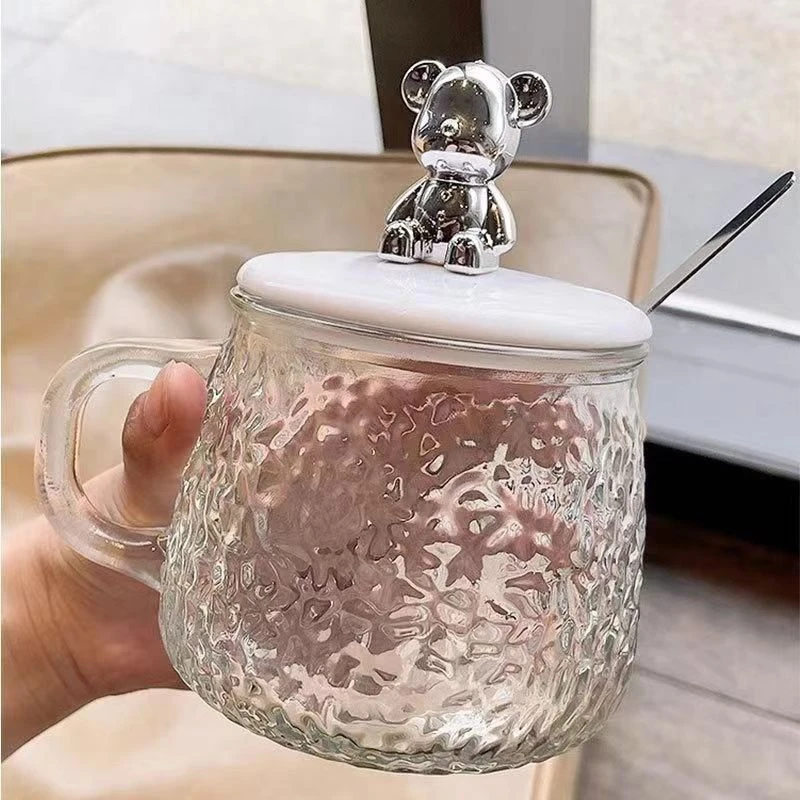 【宠粉浮力】波点小熊杯透明玻璃杯牛奶杯咖啡杯  带把手喝水杯