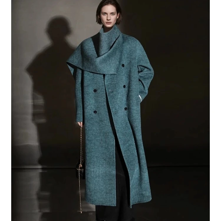 Moodi-高定围巾设计骆马绒大衣女双面羊绒大衣毛呢外套PI24A0338