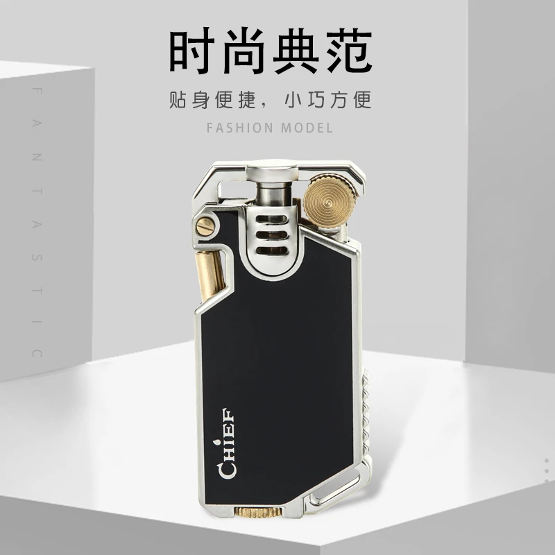 CHIEF/首领CHIEF/首领新款炫酷高端机械弯刀异形机男士煤油打火机