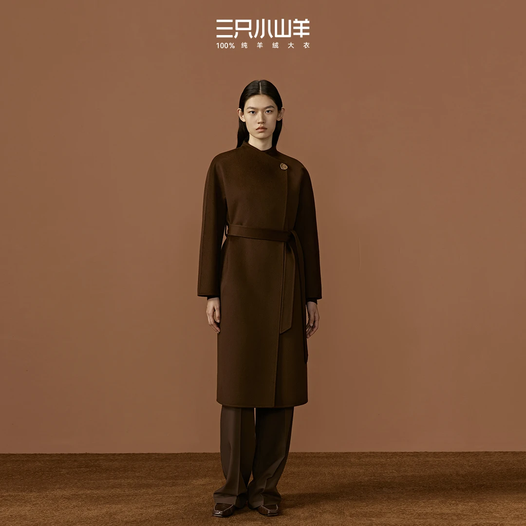 三只小山羊【冬日摩洛哥】立体H版型纯羊绒大衣女双面呢外套长款