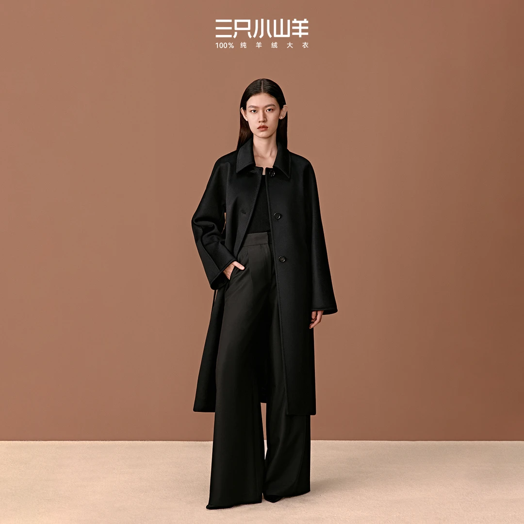 三只小山羊【芙欣】 100纯羊绒双面呢大衣 中长款女秋冬时尚外套