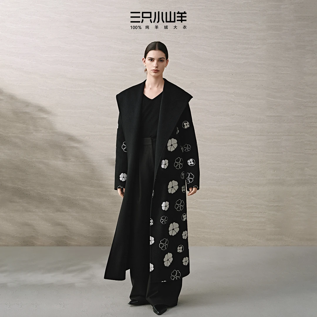 三只小山羊【意大利高定系列 解语海棠】100纯羊绒大衣长款