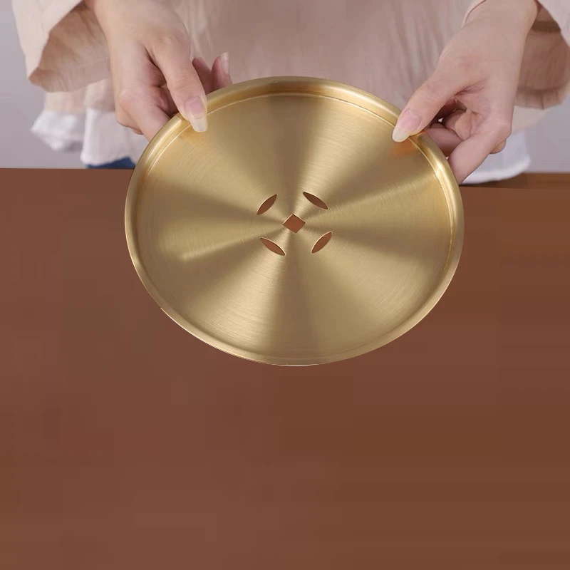 20cm手工茶道洗茶器茶盖黄铜茶具纯手工茶洗盖办公室工艺品摆件