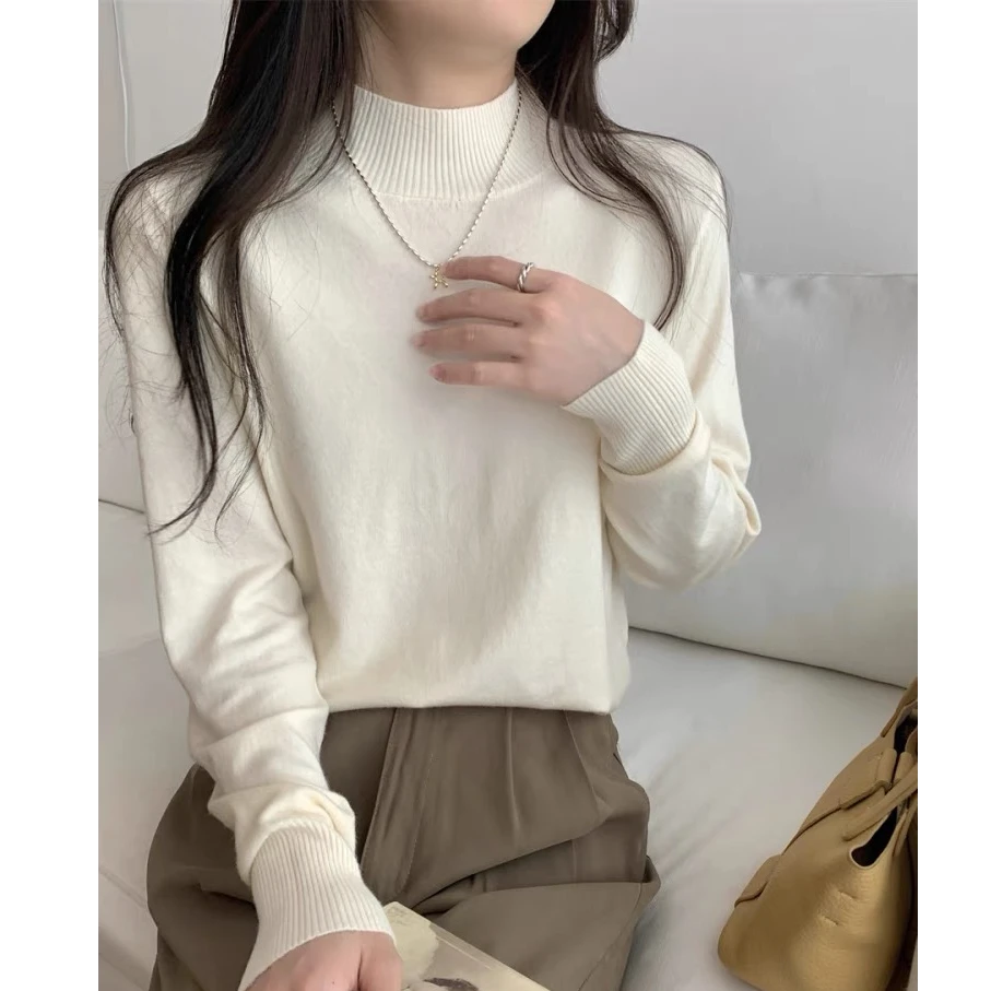 K81高级感毛衣秋冬韩版宽松半高领百搭针织衫纯色羊毛打底安迪绒