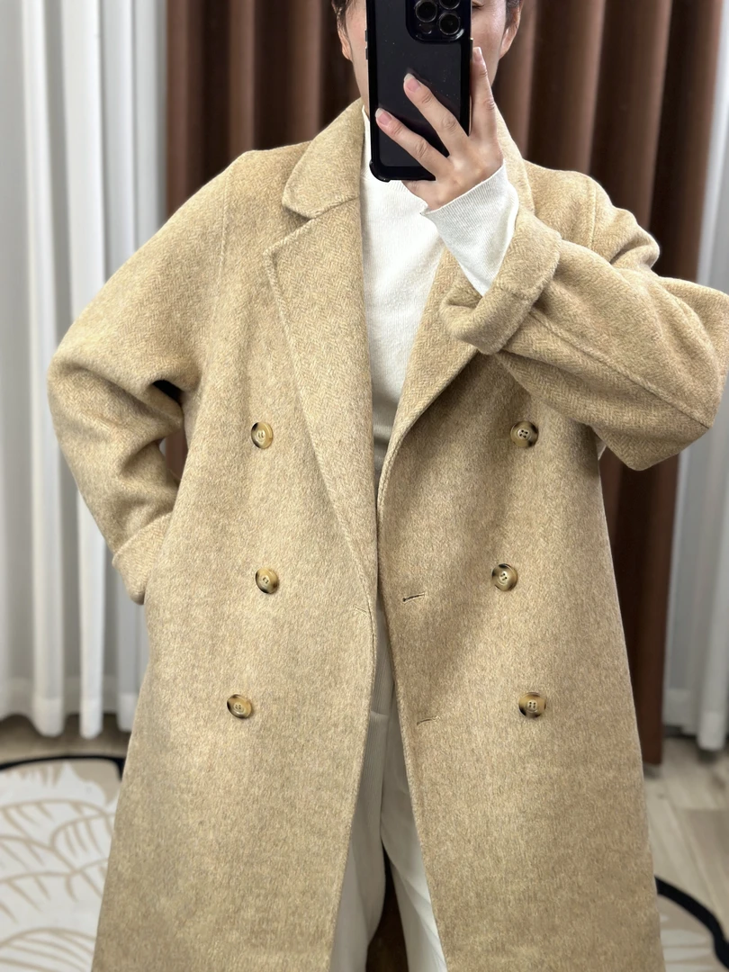 秋冬新款韩系双面羊毛大衣宽松简约时尚轻奢长款女士呢大衣外套